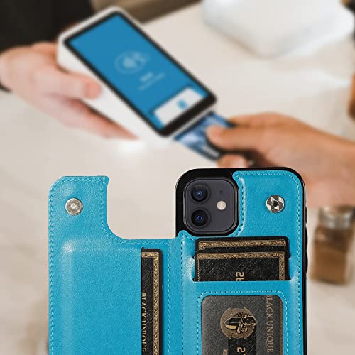 Anyisposs Phone Case for iPhone 12 Pro iPhone 12 Wallet Case 6.1 inch with Tempered Glass Screen Protector Card Holder Slots Stand Cover Leather Flip Cases iPhone12pro 5G i 12s iPhone12 12pro Men Blue