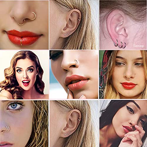 BOGKU 8pcs 18g Nose Rings Titanium Nose Ring Hoops 10mm Hinged Septum Clicker Nose Rings 18 Gauge Women Cartilage Conch Helix Rook Hoop Earrings (18 Gauge 10mm)