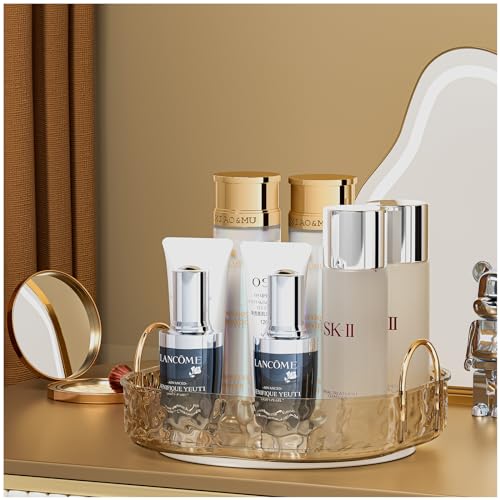 ZHIAI Rotating Makeup Organizer for Vanity, Perfume Organizer Large Bathroom Organizers and Storage, Skincare Organizers Lipstick Toiletry Spinning Holder Countertop 360 Spinning 1 Tier Amber