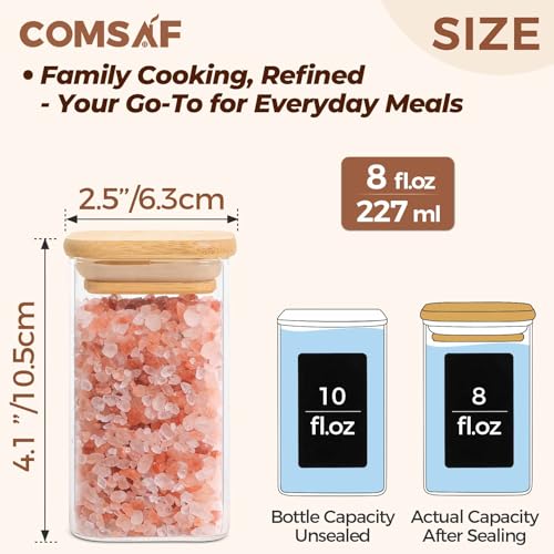 ComSaf Spice Jar with Bamboo Lid Sample Set, Glass Spice Jars Sample Sack, include 4oz, 6oz, 8oz, 10oz Square Seasoning Jars, Perfect for figuring out the ideal size.