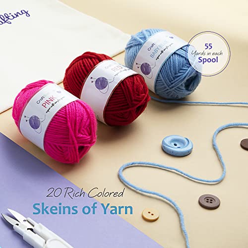 CraftBud 43 Piece Crochet Kit for Beginners Adults and Kids, Small Crochet Set with 9 Crochet Hooks Set and 55 Yards of Yarn for Crocheting Kit, Canvas Tote Bag, Beginner Crochet Kit