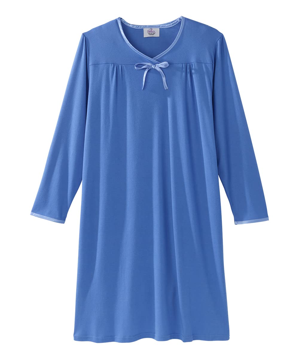 Silverts Hospital Gowns for Women Open Back, Adaptive Clothing for Seniors, Hospital Nightgowns for Women, Elderly Easy Clothing for Disabled - Blue MED