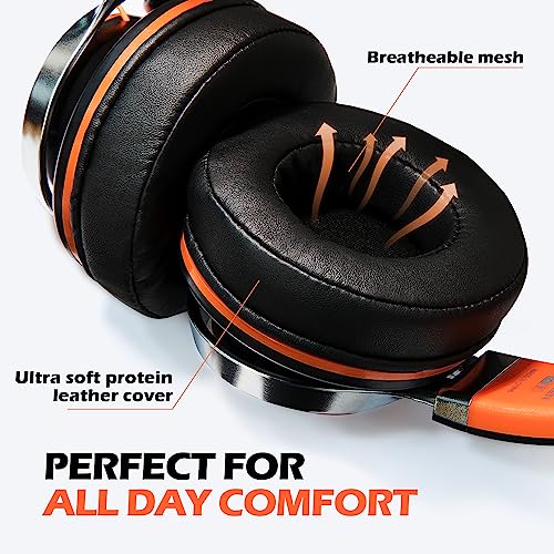 Kids Headphones, Headphones Wired with Microphone and Volume Control Folding Stereo Corded On-Ear 3.5mm Headset for Boys Girl Cellphones Tablets Chromebook Laptop Computer (Black/Orange)