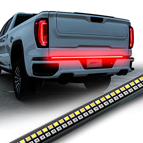 OPT7 48" Redline Double Row LED Tailgate Light Bar w/Amber Turn Signal - Weatherproof Rigid Aluminum Frame Light Strip for Colorado Frontier Ranger Canyon - Full Function Reverse Brake Running