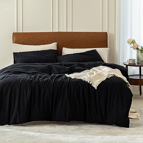 FOSSA Duvet Cover Set, 100% Washed Cotton Linen Feel Super Soft Breathable Cozy Simple Style 3 Pieces Bedding Sets Solid Off White California King