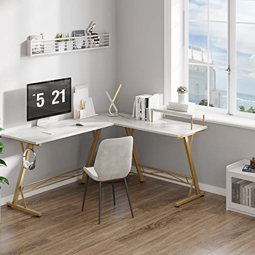 Casaottima Gaming Desk L Shaped Computer Desk, Corner Desk for Home Office with Monitor Stand 58", Laminated Marble