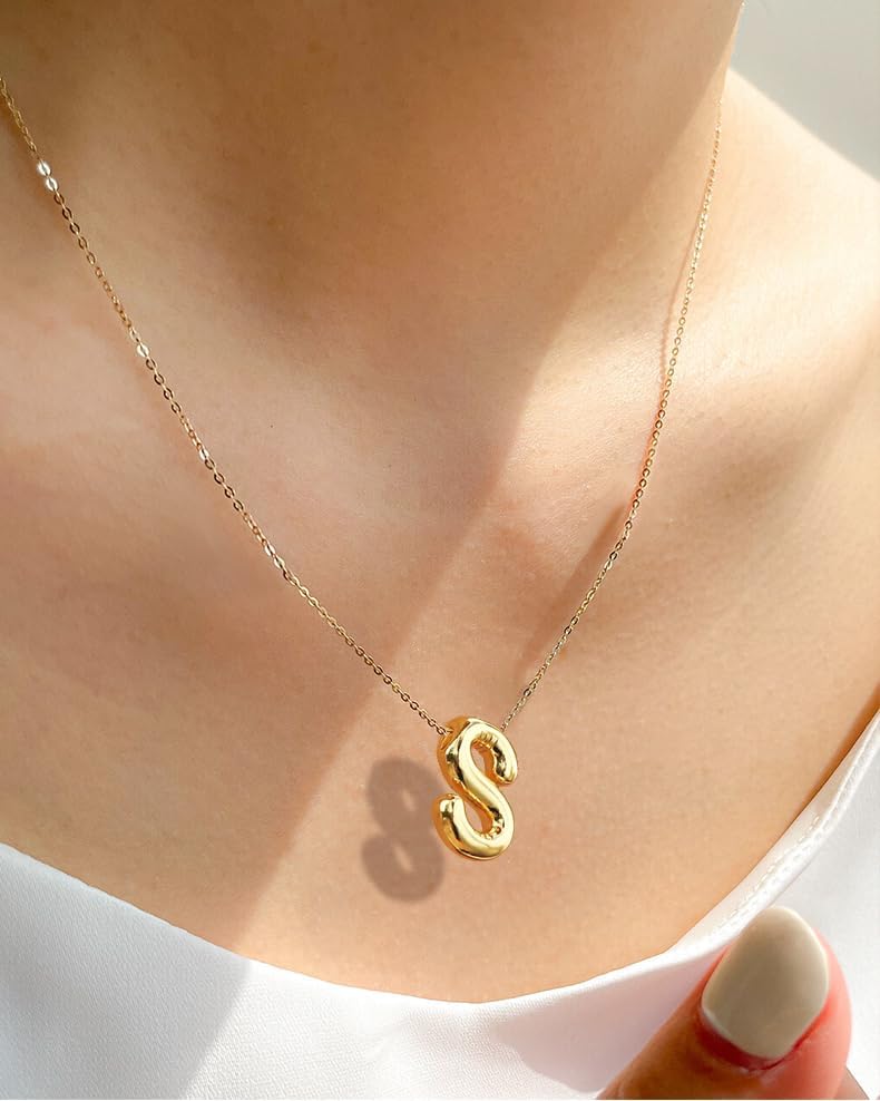 Cheap Gifts for Women Under 2 Dollar Items Only 1 Dollar Items Bubble Letter Necklace Gold Initial Necklaces for Women Name Trendy Chunky Charm Pendant Gold Jewelry Birthday Gifts Her Mom Wife