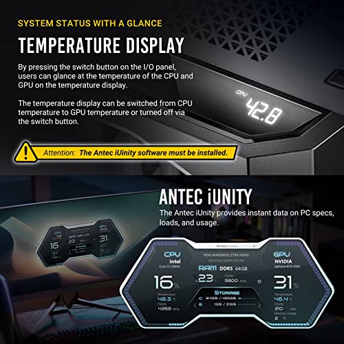 Antec Performance 1 FT, Full Tower, RTX40 Fully Compatible, Temp Display, 4 x Storm T3 PWM Fans, Type-C, Dual TG Side Panels, Removable Top Bracket, High Airflow Mesh Front Panel, E-ATX PC Gaming Case