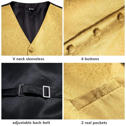 Hi-Tie Silk Paisley Orange Suit Vest and Tie Set for Mens Jacquard Formal Dress Waistcoat for Tuxedo Wedding Party Business