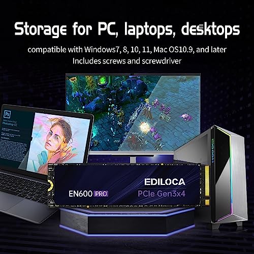 Ediloca EN600 PRO SSD 256GB PCle 3.0x4, NVMe M.2 2280, Up to 2800MB/s, Internal Solid State Drive, SLC Cache 3D NAND TLC, Graphene Cooling Sticker, Storage for PC, Desktop and Laptops