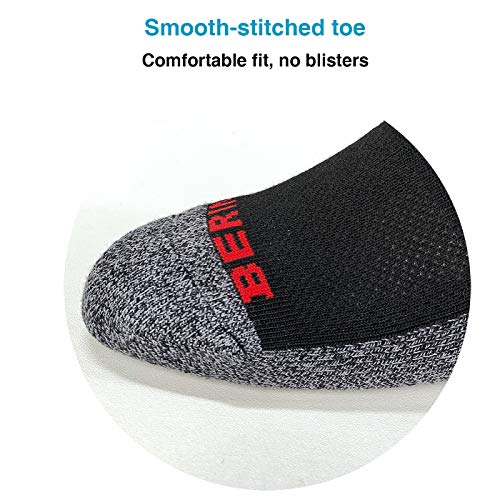 BERING Men's Ankle Socks Thick Cushioned Athletic Socks for Running, Walking, Workout, Black, Size 9-12, 6 Pack