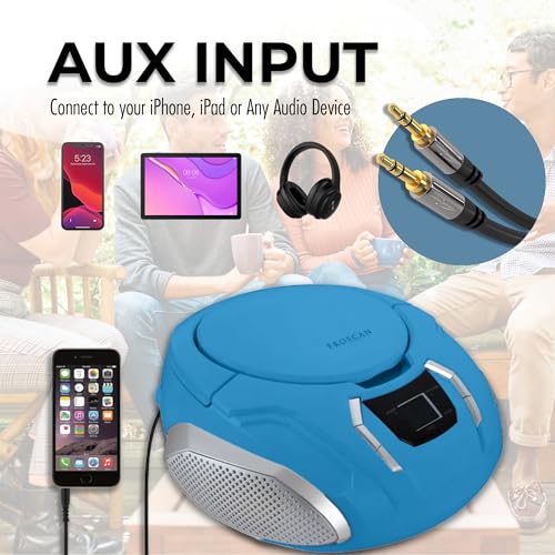 PROSCAN ELITE Portable CD Player Boombox with AM/FM Radio + Built in Speakers + Aux Input to Phone/Headphones/Any Audio - CD Players for Home Using AC Adapter or C Batteries