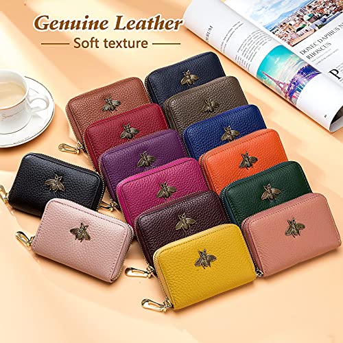 imeetu RFID Credit Card Holder, Small Leather Zipper Card Case Wallet with Keychain and ID Window for Women (Pro,Taupe Grey)