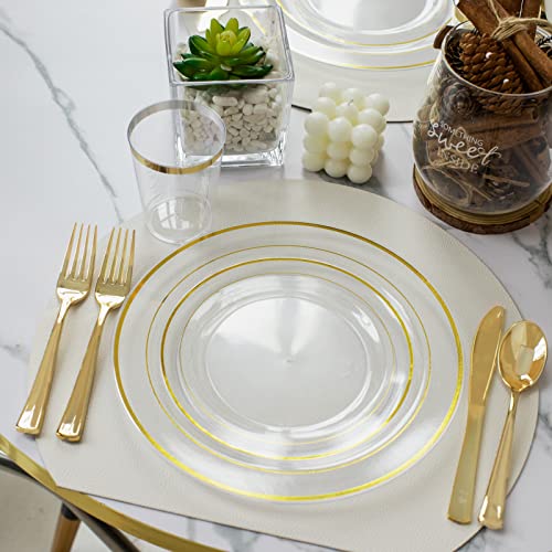 I00000 60 Pcs Clear Gold Plastic Plates, Gold Disposable Plates Includes: 30 Dinner Plates 10.25" and 30 Dessert Plates 7.5 ", Premium Clear Plates Prefect for Wedding and Gold Plates Party/Birthday