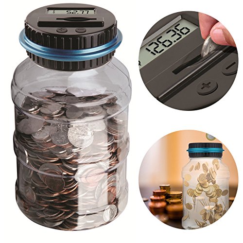 Coin Piggy Bank Saving Jar, Winnsty Digital Coin Counter with LCD Display Large Capacity Money Saving Box for All US Coins (Blue)