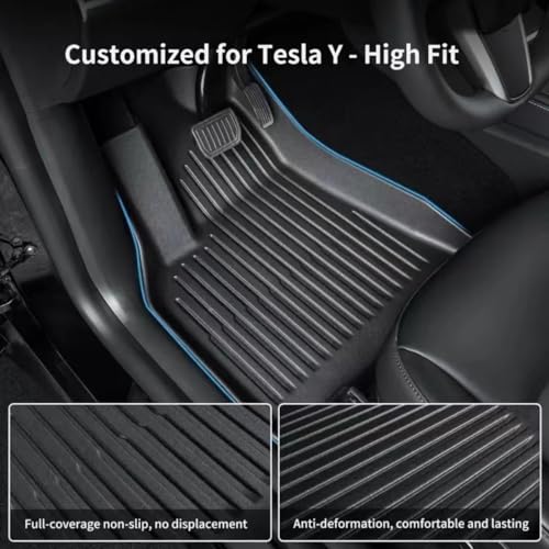 Floor and Trunk Mats for Tesla Model Y 5-Seat 2020-2024 Custom Fit All Weather TPE Automotive Cargo Liner Floor Mats and Cargo Trunk Mats Accessories (Set of 7 - Not Fit 7-Seat)