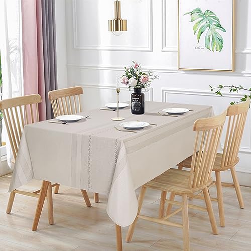 Vonabem 100% Waterproof Rectangle PVC Tablecloth, Vinyl Table Cloth Cover with Flannel Backing Oil Spill Proof Wipeable Table Cloths for Indoor Outdoor（Coffee Stripe,52x70IN