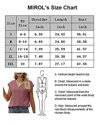 MIROL Women's Cap Sleeve Silk Tops V Neck Satin Blouse Solid Elegant Loose Fit Shirts Apricot