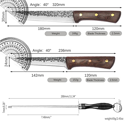 FULLHI 8pcs Butcher Knife Set Hand Forged Chef Knife Boning Knife With Sheath High Carbon Steel Carving Knife Fish Knife Chef Knife Set for Kitchen, Camping, BBQ