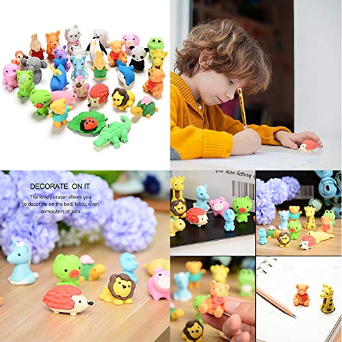 URSKYTOUS 35Pcs Animal Erasers Kids Pencil Erasers Bulk Puzzle Erasers Desk Pets Mini Take Apart Erasers Toys for Party Favors,Classroom Students Prizes,Carnival Gifts and Easter Egg Fillers