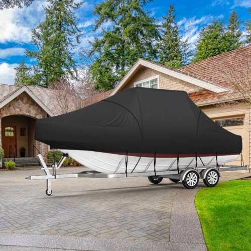 Pontoon Boat Cover, Fits 17-20 ft Pontoon and Flat Bottom Boats, Beamwidth Up to 102 Inch, Waterproof Marine Grade Polyester, Adjustable Straps and Storage Bag Included