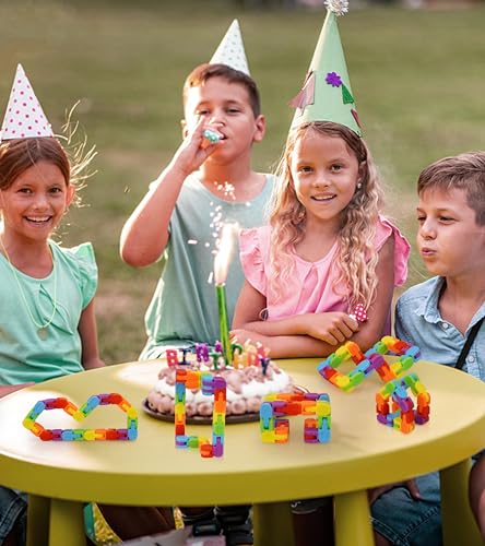 Ganowo Rainbow Fidget Toys Wacky Tracks Snap Click for Kids Students School Finger Sensory Snake Cube Toys Valentines Fidgets Class Gifts for Adults Children Stress Relief ADD ADHD Autism