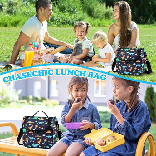 Chase Chic Insulated Lunch Bag for Boys, Dinosaur Pattern, Polyester Material, 4.7L Capacity, 10.4" x 10" x 2.7"