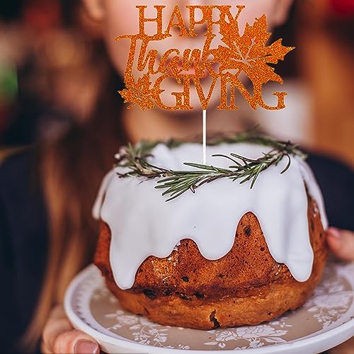 Fall Thanksgiving Day Cake Topper Happy Thanksgiving Day Cake Topper Fall Maple Leaf Cake topper Orange Cake Decorative Party Cake Decoration for Thanksgiving Day