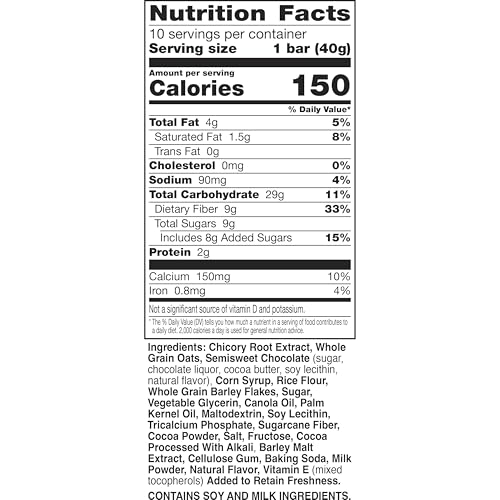 Fiber One Chewy Bars, Oats & Chocolate, Fiber Snacks, 14.1 oz, 10 ct