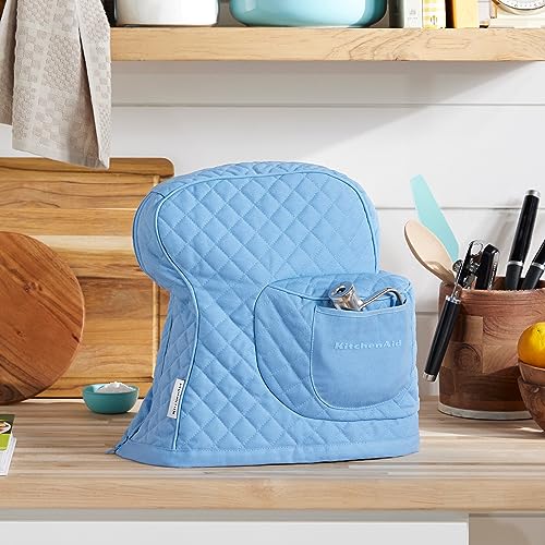 KITCHENAID Fitted Tilt-Head Solid Stand Mixer Cover with Storage Pocket, Quilted 100% Cotton, Blue Velvet, 14.4"x18"x10"