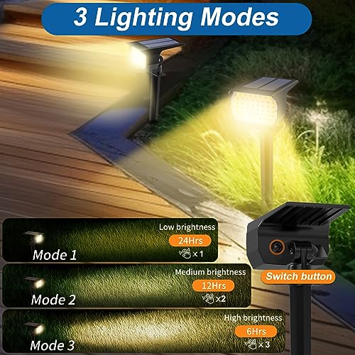 WENATY Solar Spot Lights Outdoor Waterproof IP65, 2 Pack Landscape Spotlights with 46 LEDs, 3 Modes Auto On/Off Solar Powered Flood Lights for Outside Pathway, Yard, Garden, Walkway (Warm White)