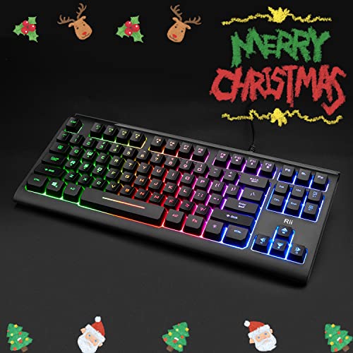 Rii Gaming Keyboard,87-Keys RGB Backlit Compact Keyboard,Silent Computer Keyboard,USB Wired Keyboard for Laptop,PC,Windows,Mac