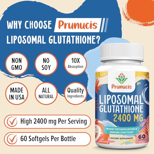 2400MG Liposomal Glutathione, Reduced L-Glutathione, Glutathione Supplement with Vitamin C, Master Antioxidants, Enhanced Absorption - Non GMO Antioxidant Supplements, Immune System, 60 Softgels