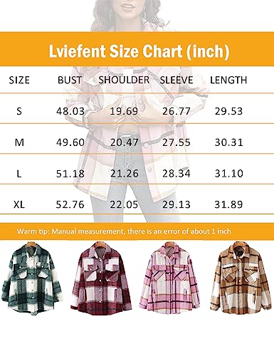 Lviefent Womens Casual Wool Blend Plaid Flannel Shackets Jacket Button Down Shirt Coat (Green, Small)