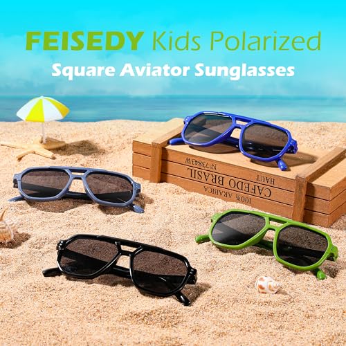 FEISEDY Kids Polarized Sunglasses for Boys Girls Aviator Sunglasses Lightweight Flexible UV400 Protection Age 3-12 B0045