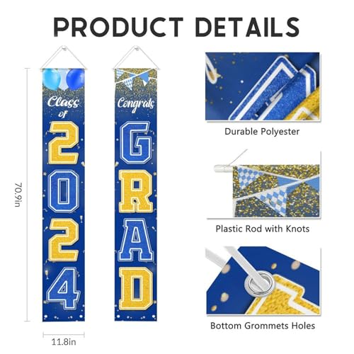 Graduation Yard Signs Class of 2024 - Blue Graduation Decorations - 2024 Graduation Party Decorations - Congratulations Banner for College High School