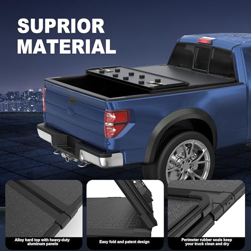 KUIPERAUTO Fiberglass Tri Hard Truck Bed Compatible for 2004-2008 Ford F150 Styleside (Not for Flareside) 6.5 FT Bed On Top 76.3 inch Tonneau Cover