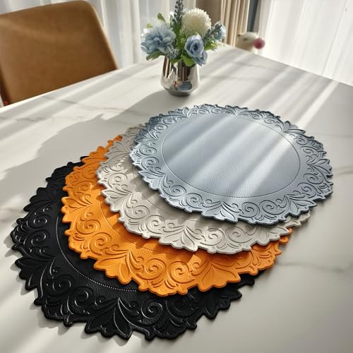 Kreatur Woven Vinyl Placemats for Dining Table Durable Heat Resistant Washable Wedge Placemats for Round Table,Placemats Set of 6,Gold