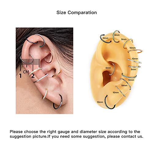 WBRWP 316L Stainless-Steel Hinged Nose Rings Hoop : Womens and Mens Ear Pierecing Ring with Colorful Zircon 20G(0.8mm) Septum Clicker Helix Cartilage Hoop Diameter 10mm, Rose Gold Color