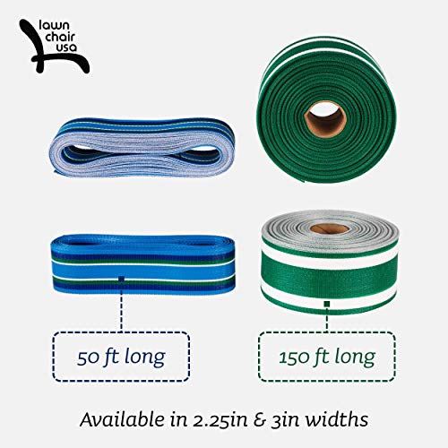 Lawn Chair USA Chair Replacement Lawn Chair Webbing - Webbing for Lawn Chairs. UV-Resistant Straps Made with Durable Polypropylene. Chair Webbing Kit (2 1/4" x 50', Sea Island Blue)