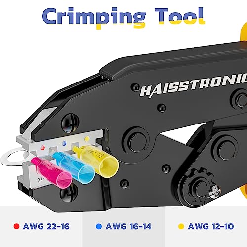 haisstronica Wire Stripper and Crimping Tool,AWG 24-10 Automatic Stripper Tool with AWG 22-10 Ratchet Wire Crimper For Heat Shrink Connectors