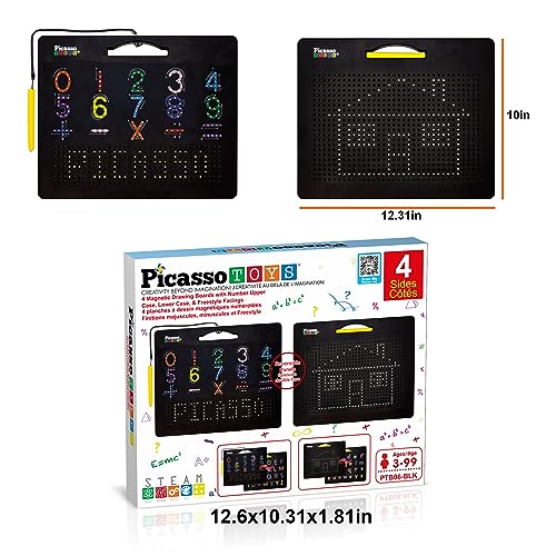 PicassoTiles 2PK 4-in-1 Magnetic Drawing Board 12x10 inch Large Magnet Tablet Pad with 4 Facings Lowercase & Uppercase Alphabets, Numbers, & Freestyle STEM Learning Writing Reading Playboard PTB06