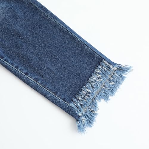 THUNDER STAR Womens Stretch Ripped Cropped Jeans Mid Rise Distressed Casual Denim Pants 1#Blue S