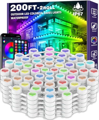 100FT Permanent Outdoor Lights,RGB Eaves Lights with App Control Remote,DIY Scene Modes IP67 Waterproof Outdoor Under Eave Lighting,Outdoor Lights for Outdoor Decor,Garden Decor,House,Party,Holiday