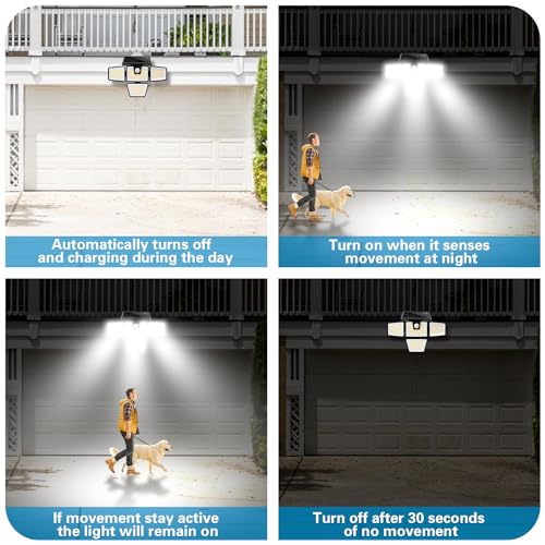 AmeriTop Solar Lights Outdoor, 2 Pack LED High Brightness Cordless Solar Motion Sensor Lights; 4 Adjustable Heads, 320° Wide Angle Illumination, IP65 Waterproof, Security LED Wall Light(Daylight)