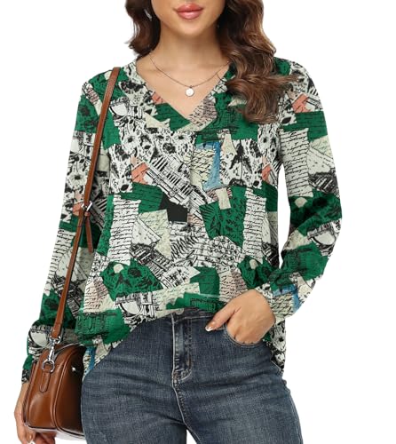 Jouica Women Blouses for Work Loose Flowy V Neck Blouses for Women Casual Chiffon Ladies Office Tops,White Dot,XX-Large