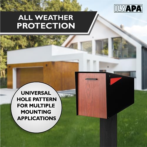 Ilyapa Modern Mailbox with Angle Design Post Mount - Metal Mailboxes for Outside - Black Exterior Heavy Duty Mail Box - Powder Coated Steel - All Weather Resistant