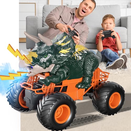 Bennol 2.4GHz Dinosaur Remote Control Car Toys for Kids Boys 4-7 5-7 8-12, RC Dinosaur Car Toys with Light, Sound, Spray, Indoor Outdoor Toys Gifts for 3 4 5 6 Year Old Boys, RC Car Toys for Boys