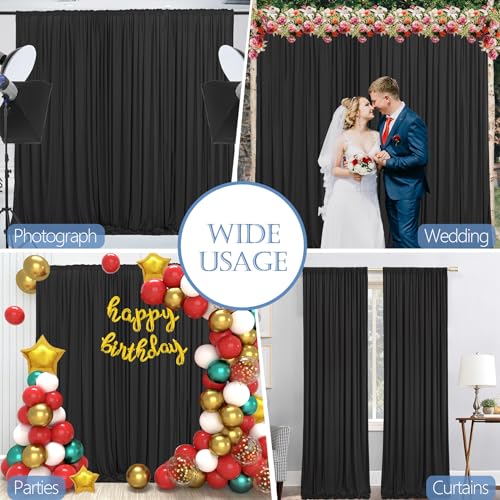 10x10ft Wrinkle Free Black Backdrop Curtain for Parties Soft Fabric Drapes Wedding Black Curtain Backdrop for Birthday Party Decorations Background for Photography 5x10ft, 2 Panels