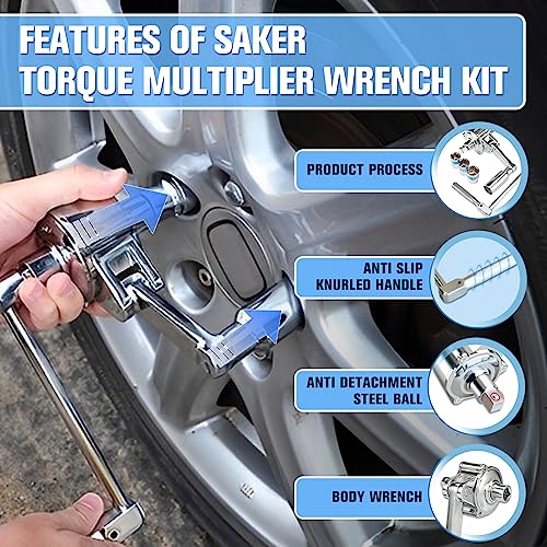 Saker Torque Multiplier Wrench Set-Heavy Duty Labor-Saving Nut Disassembly Tool with 11/16" 3/4”13/16", 17mm/19mm/21mm Sockets Perfect for Loosening Car Tire Lug Nuts
